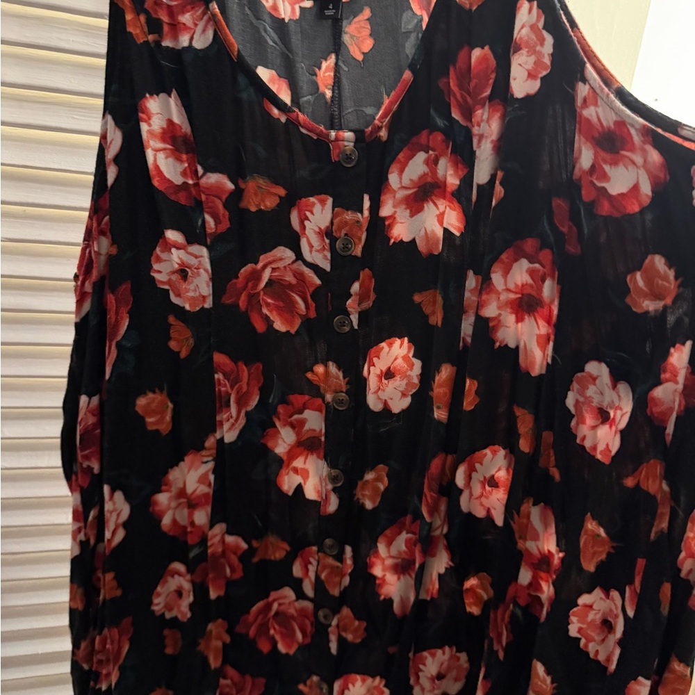 Torrid Black and Red Floral Button-Up Blouse